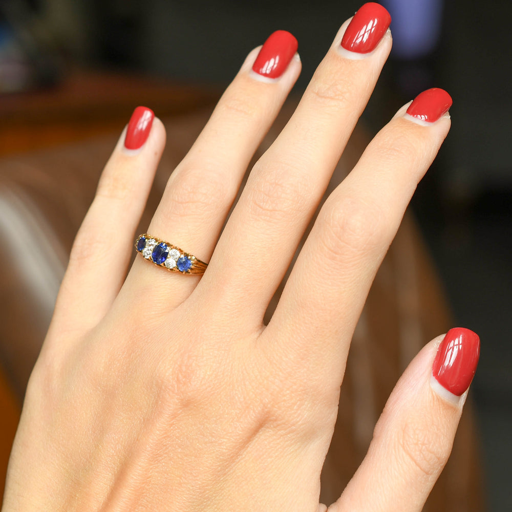 Victorian Sapphire & Diamond Half Hoop Ring