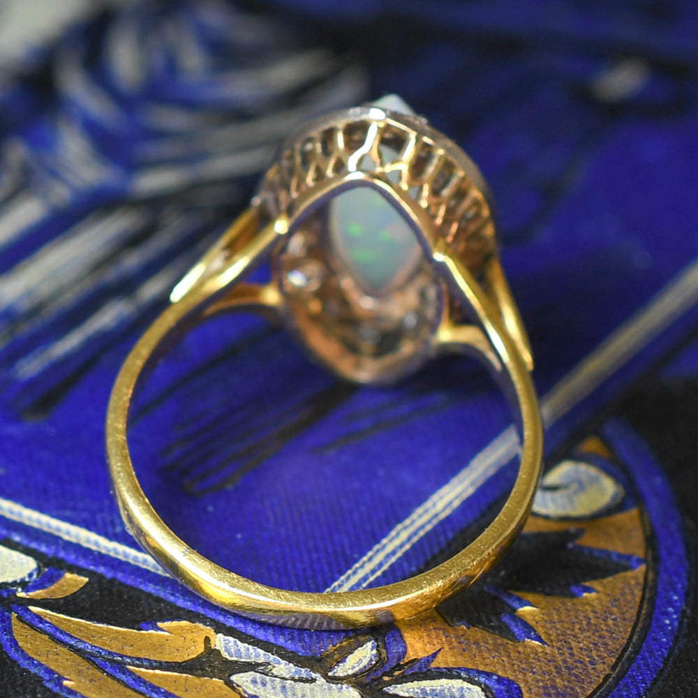 Art Deco Marquise Opal & Diamond Cluster Ring