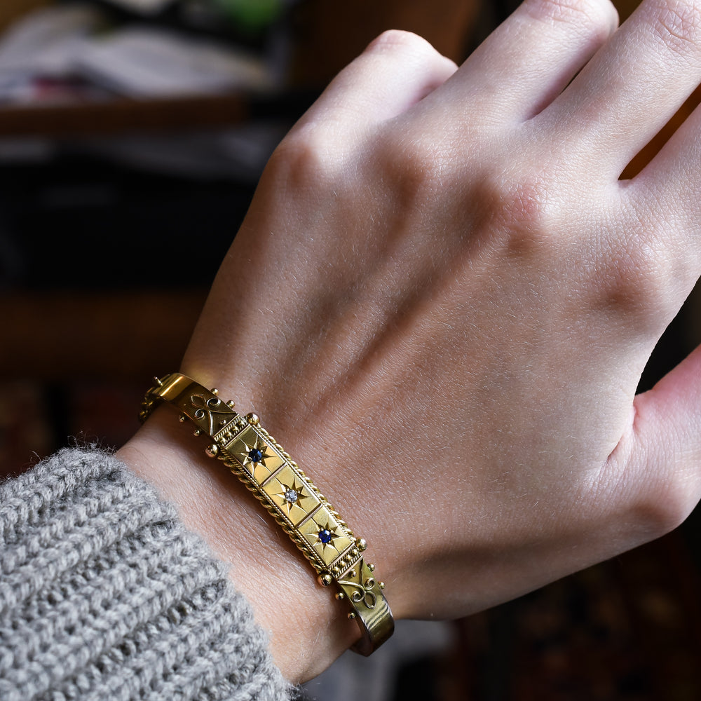 Etruscan Revival Sapphire & Diamond Bangle