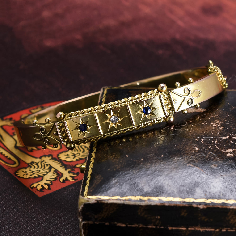 Etruscan Revival Sapphire & Diamond Bangle