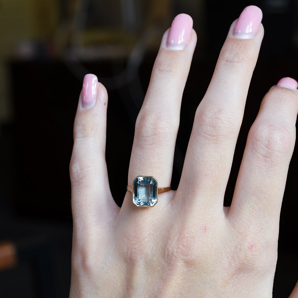 Edwardian 4.42ct Aquamarine Solitaire Ring