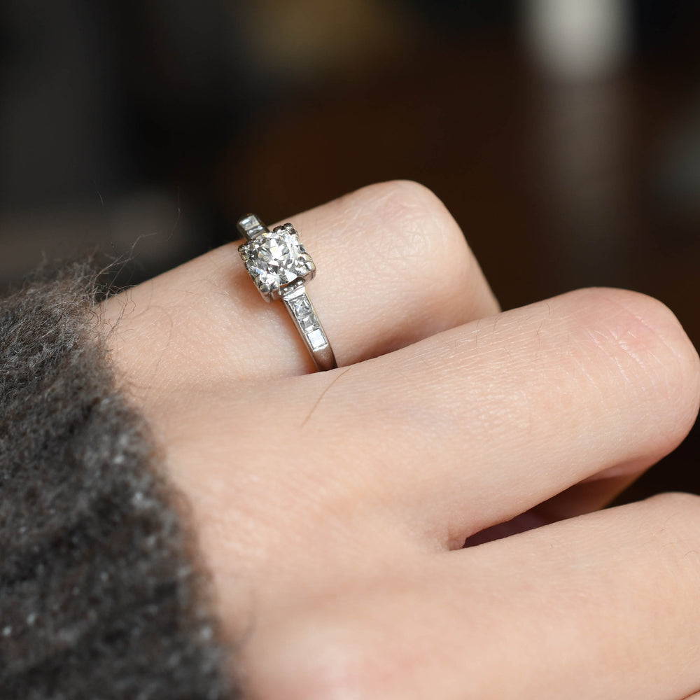 Art Deco Diamond Platinum Solitaire Engagement Ring