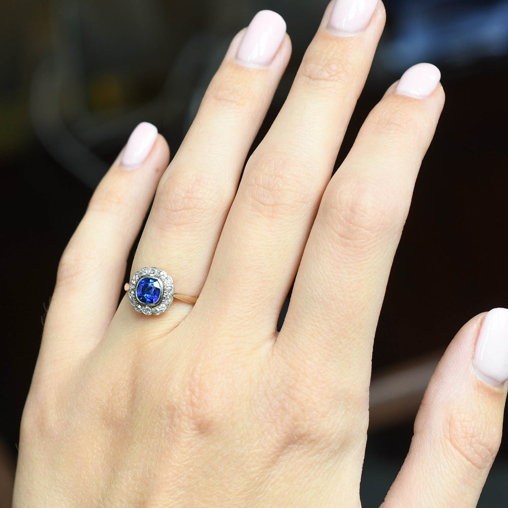 Victorian Sapphire & Diamond Cluster Ring