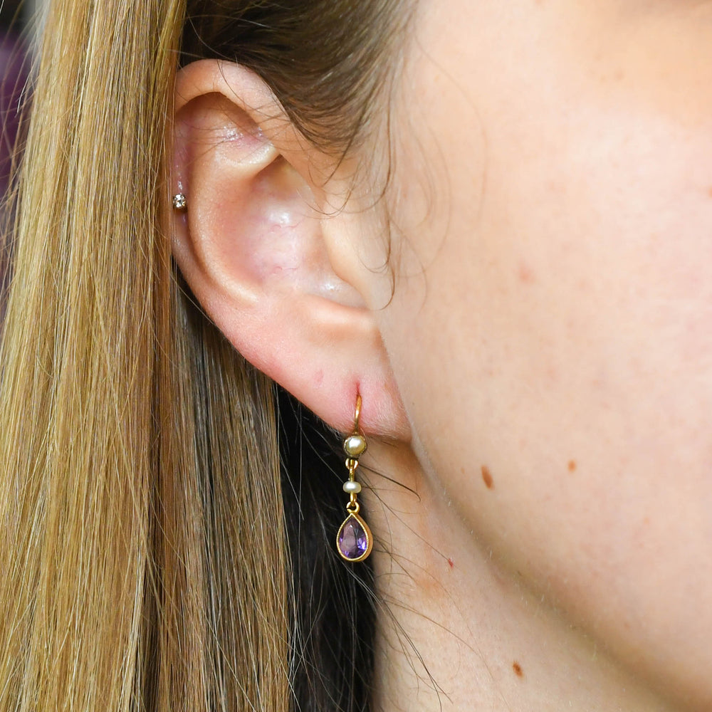 Late Victorian Amethyst & Pearl Drop Earrings
