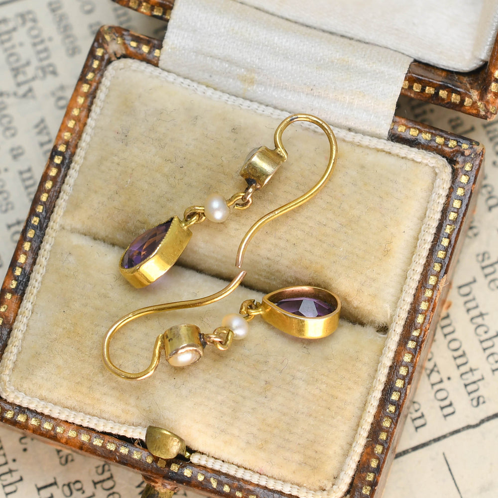 Late Victorian Amethyst & Pearl Drop Earrings