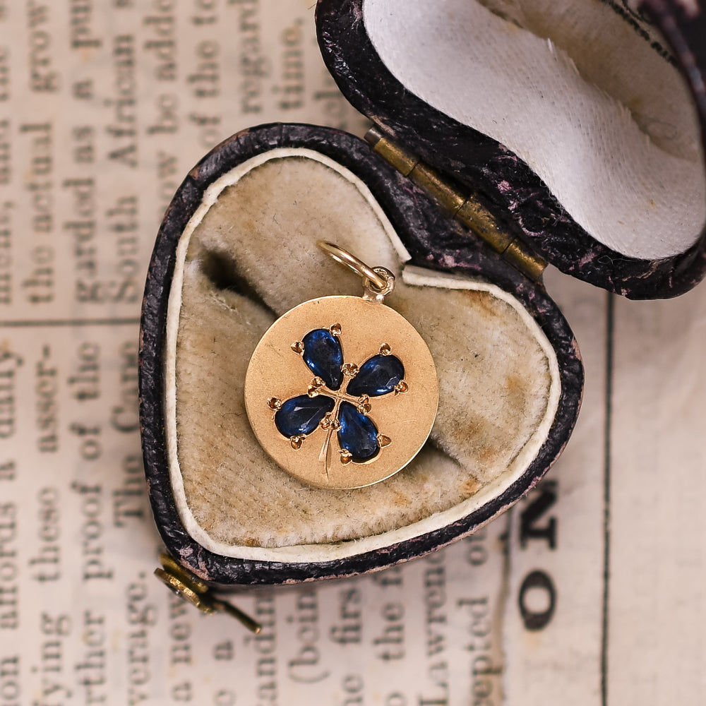 Edwardian French Sapphire Four Leaf Clover Charm