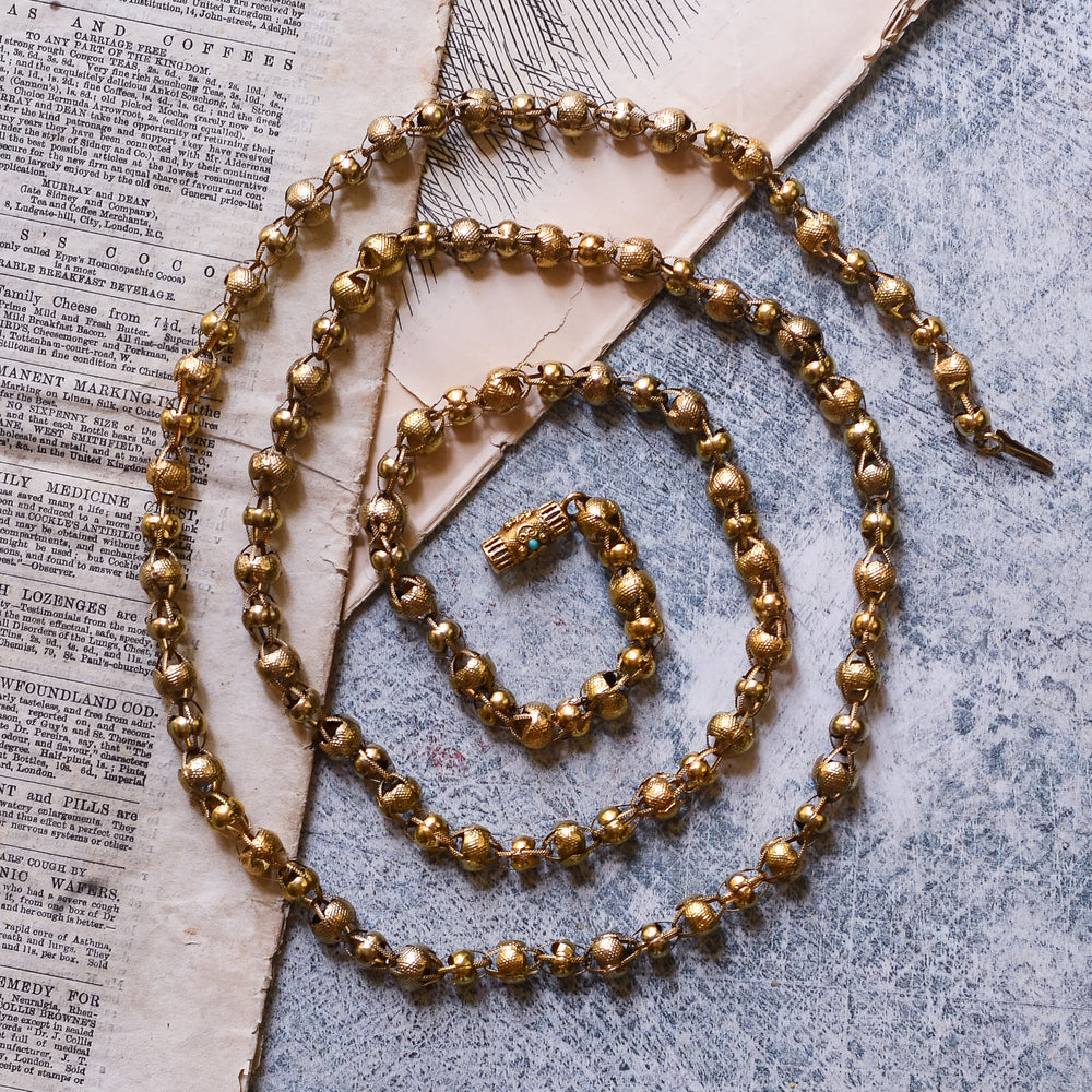 Georgian 15k Gold Turquoise Long Guard Chain