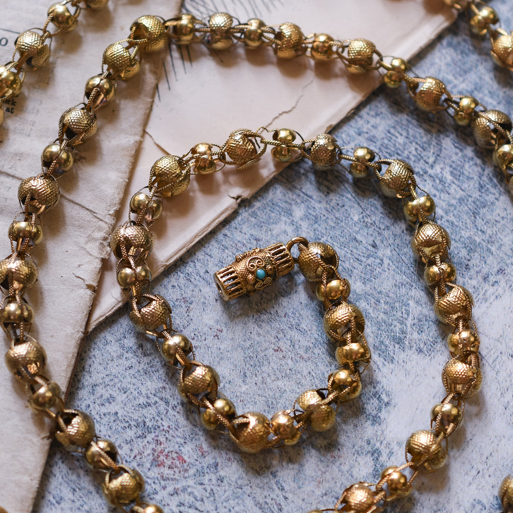 Georgian 15k Gold Turquoise Long Guard Chain