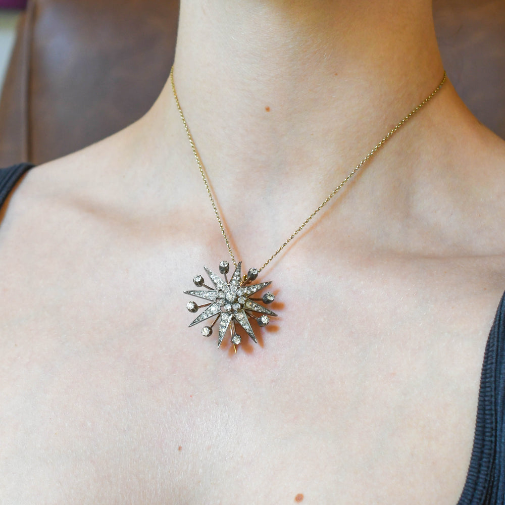 Victorian Diamond Flower Starburst Brooch Set