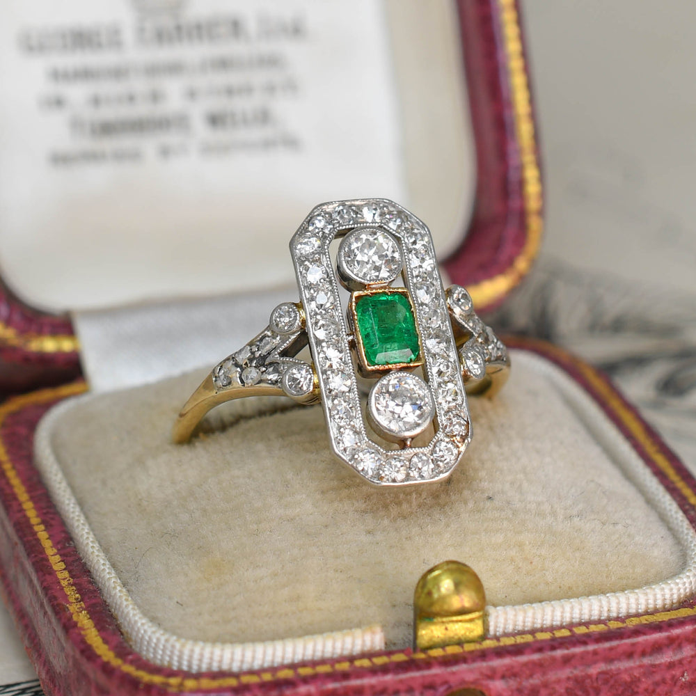 Belle Époque Emerald & Diamond Panel Openwork Ring