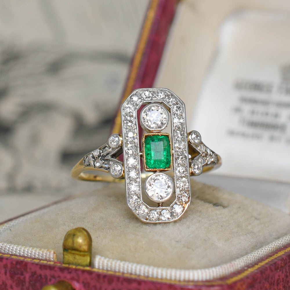 Belle Époque Emerald & Diamond Panel Openwork Ring