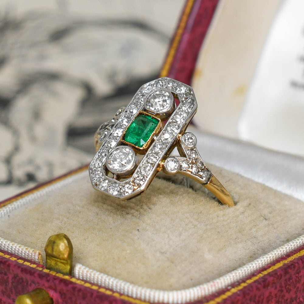 Belle Époque Emerald & Diamond Panel Openwork Ring