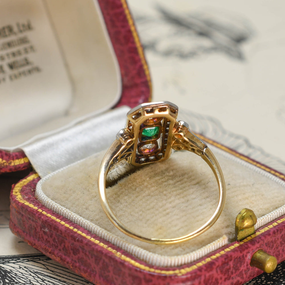 Belle Époque Emerald & Diamond Panel Openwork Ring