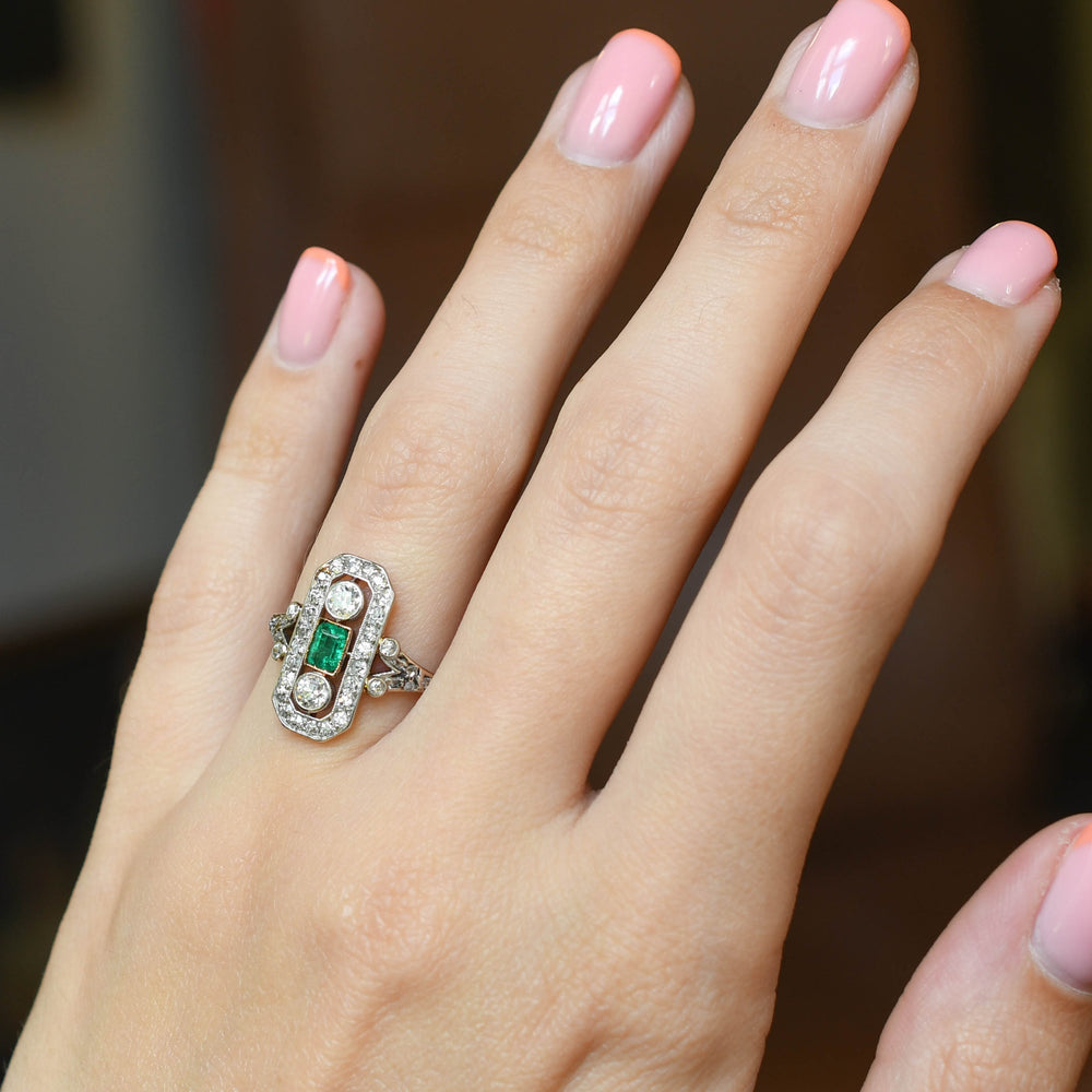 Belle Époque Emerald & Diamond Panel Openwork Ring