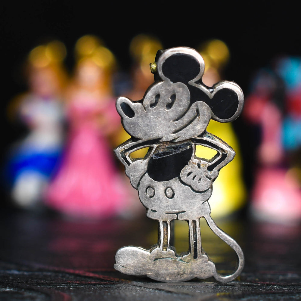 1930's Enamel Silver Mickey Mouse Brooch by Charles Horner