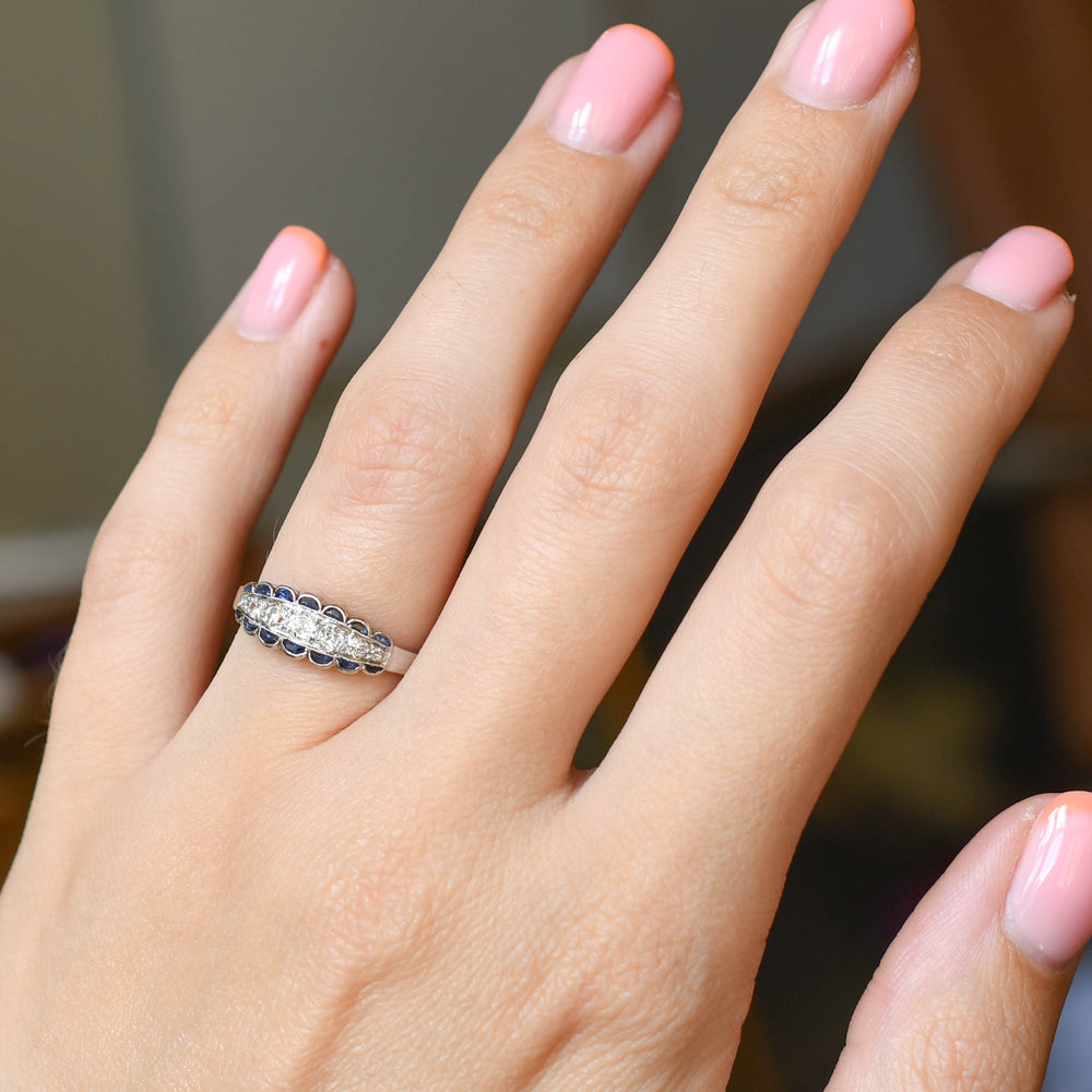 Art Deco Sapphire & Diamond Half Hoop Ring