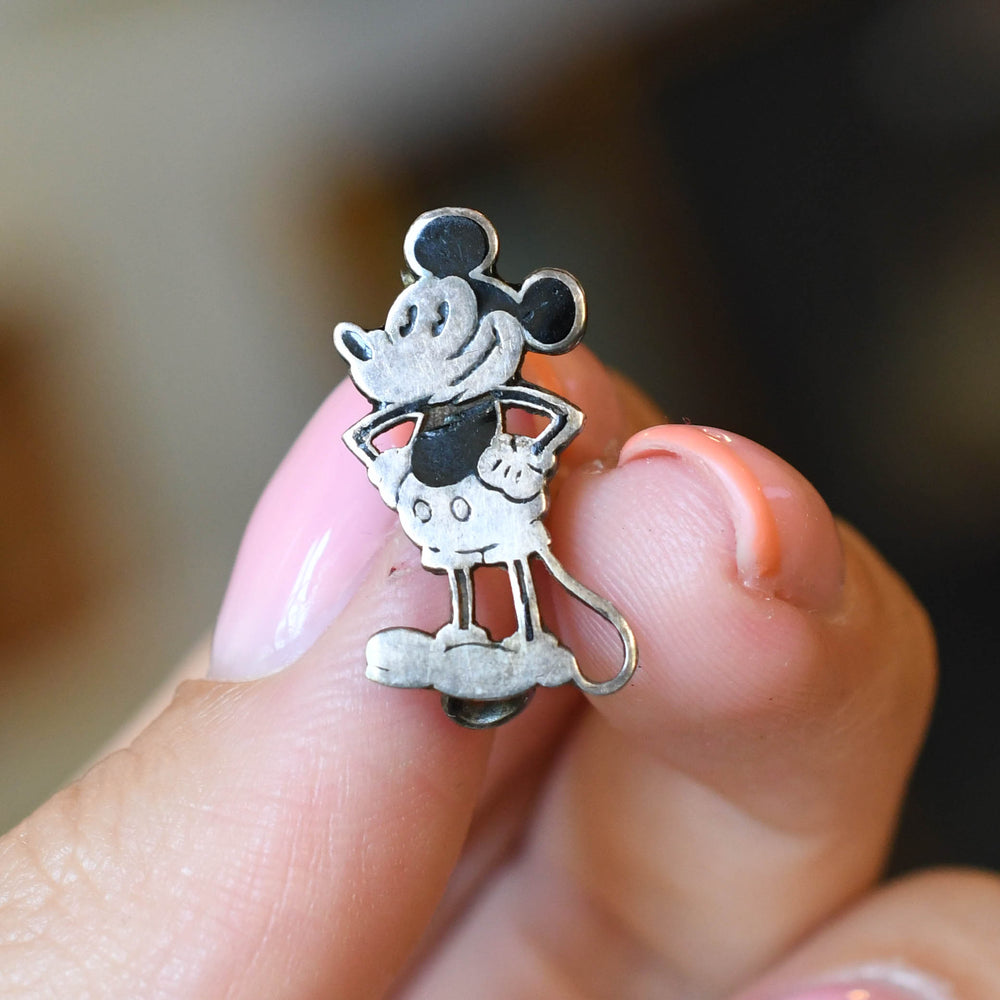 1930's Enamel Silver Mickey Mouse Brooch by Charles Horner