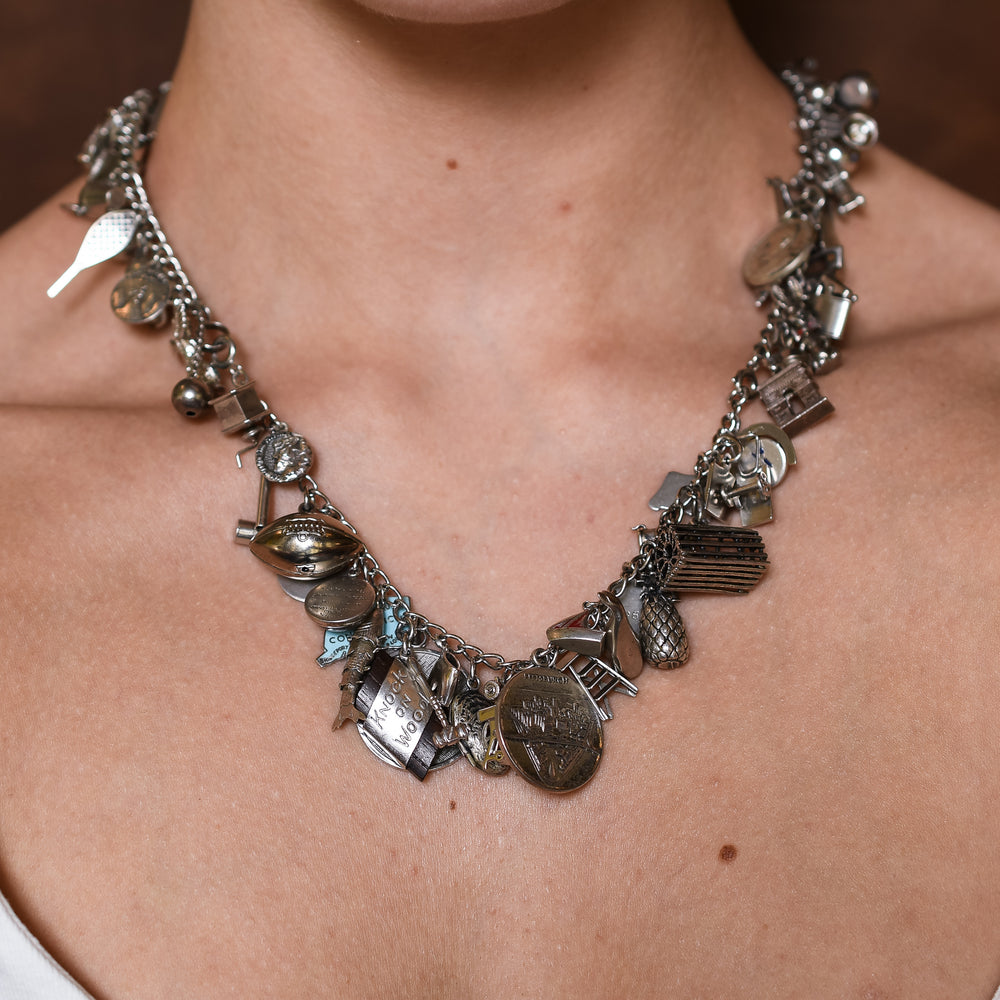 Vintage Fully Loaded Silver Charm Necklace