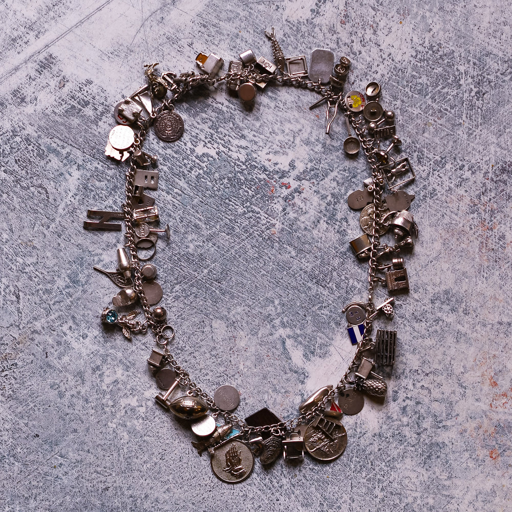 Vintage Fully Loaded Silver Charm Necklace