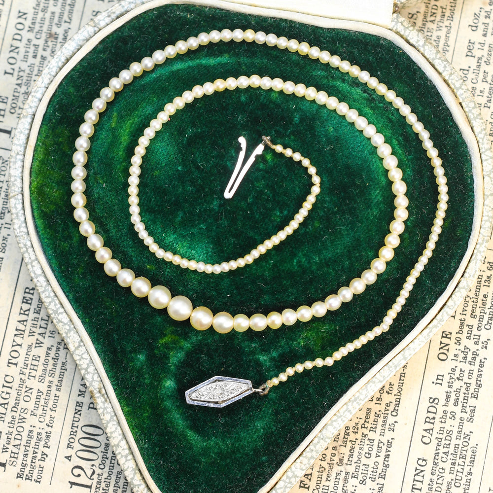Antique Natural Pearl Necklace with Diamond Clasp