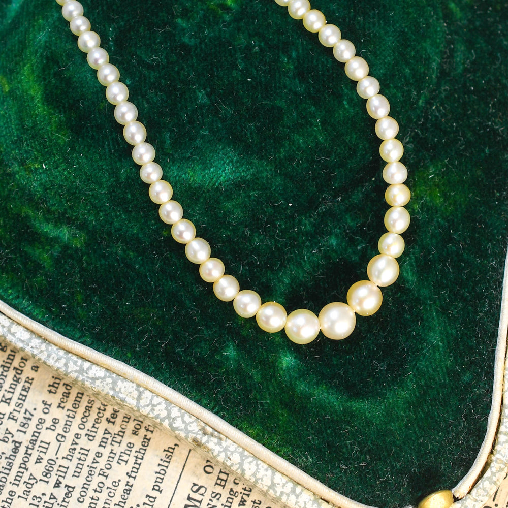 Antique Natural Pearl Necklace with Diamond Clasp