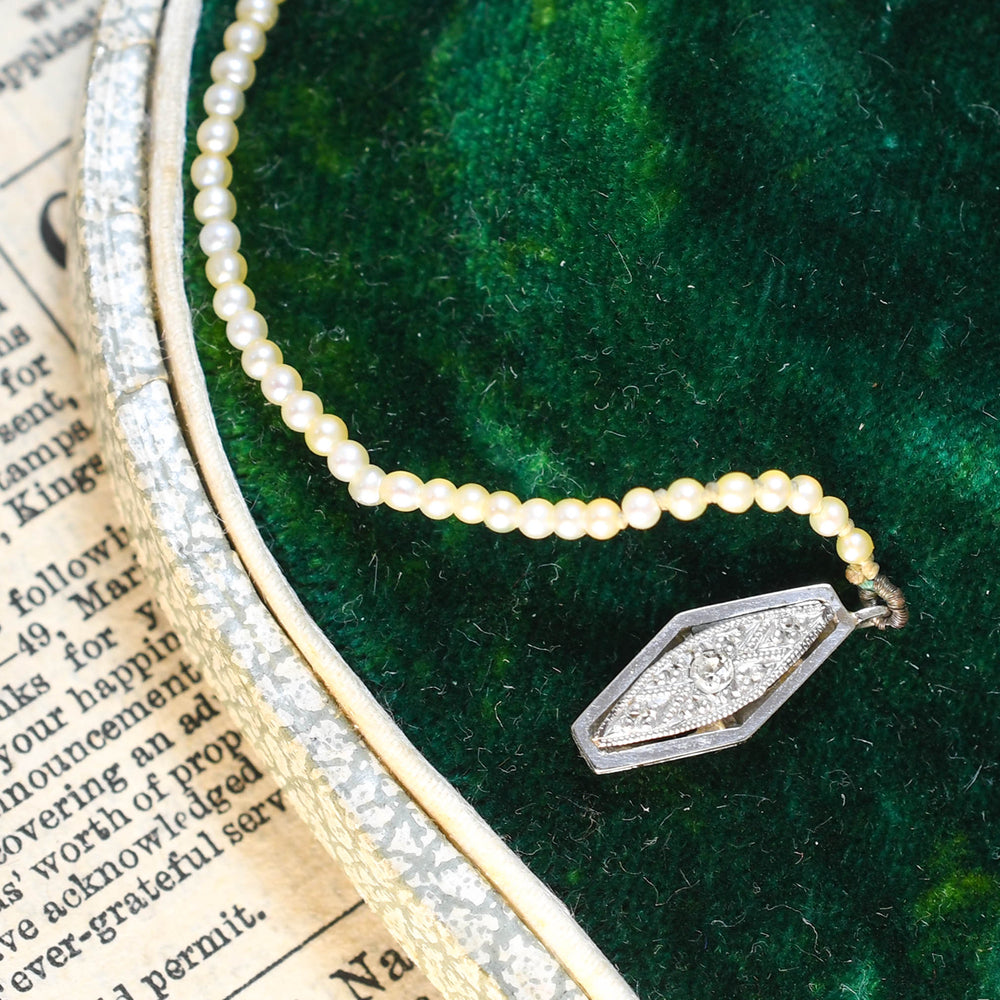 Antique Natural Pearl Necklace with Diamond Clasp