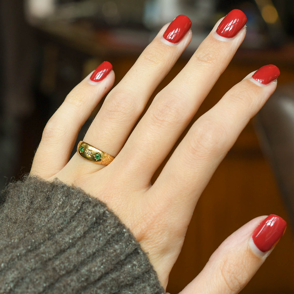 Antique Emerald & Diamond Star-Set Gypsy Ring