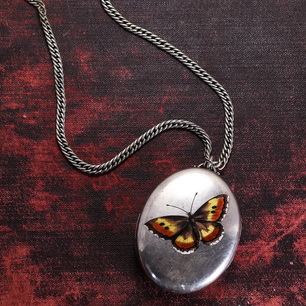 Victorian Silver Butterfly Locket & Chain