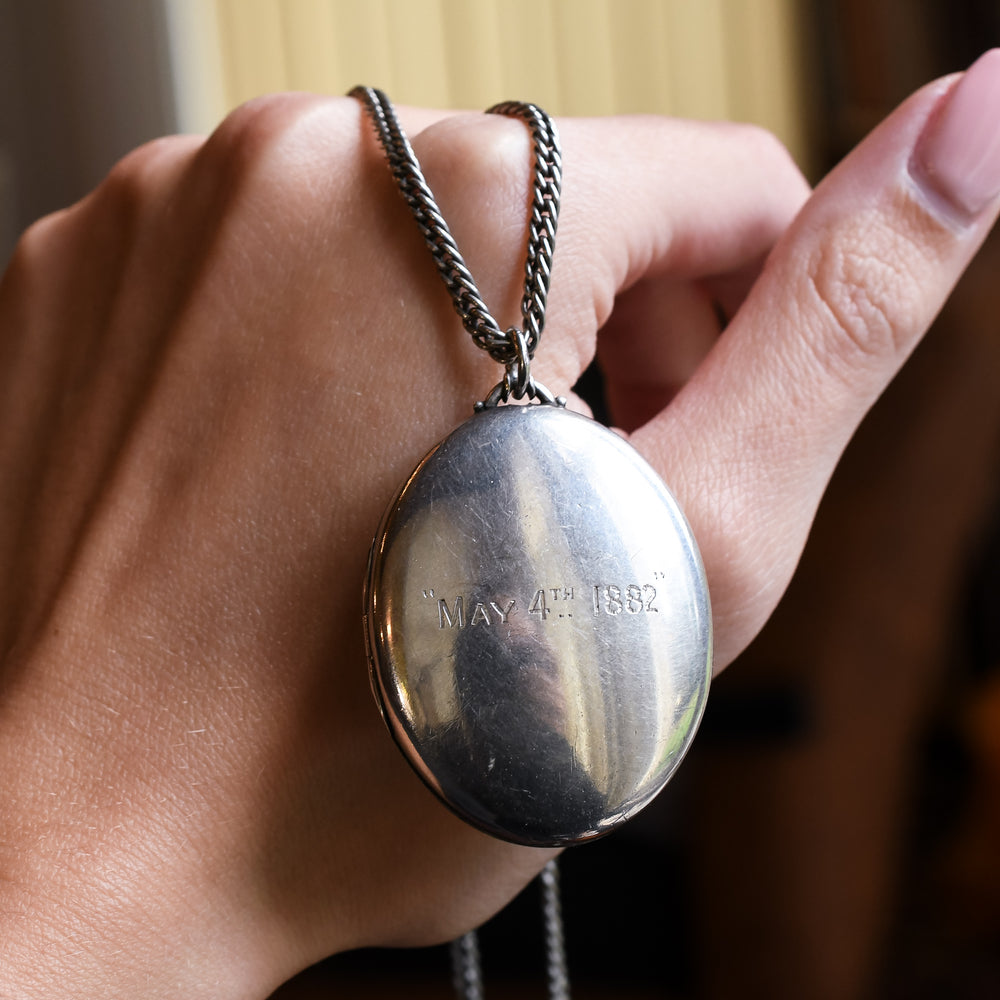 Victorian Silver Butterfly Locket & Chain