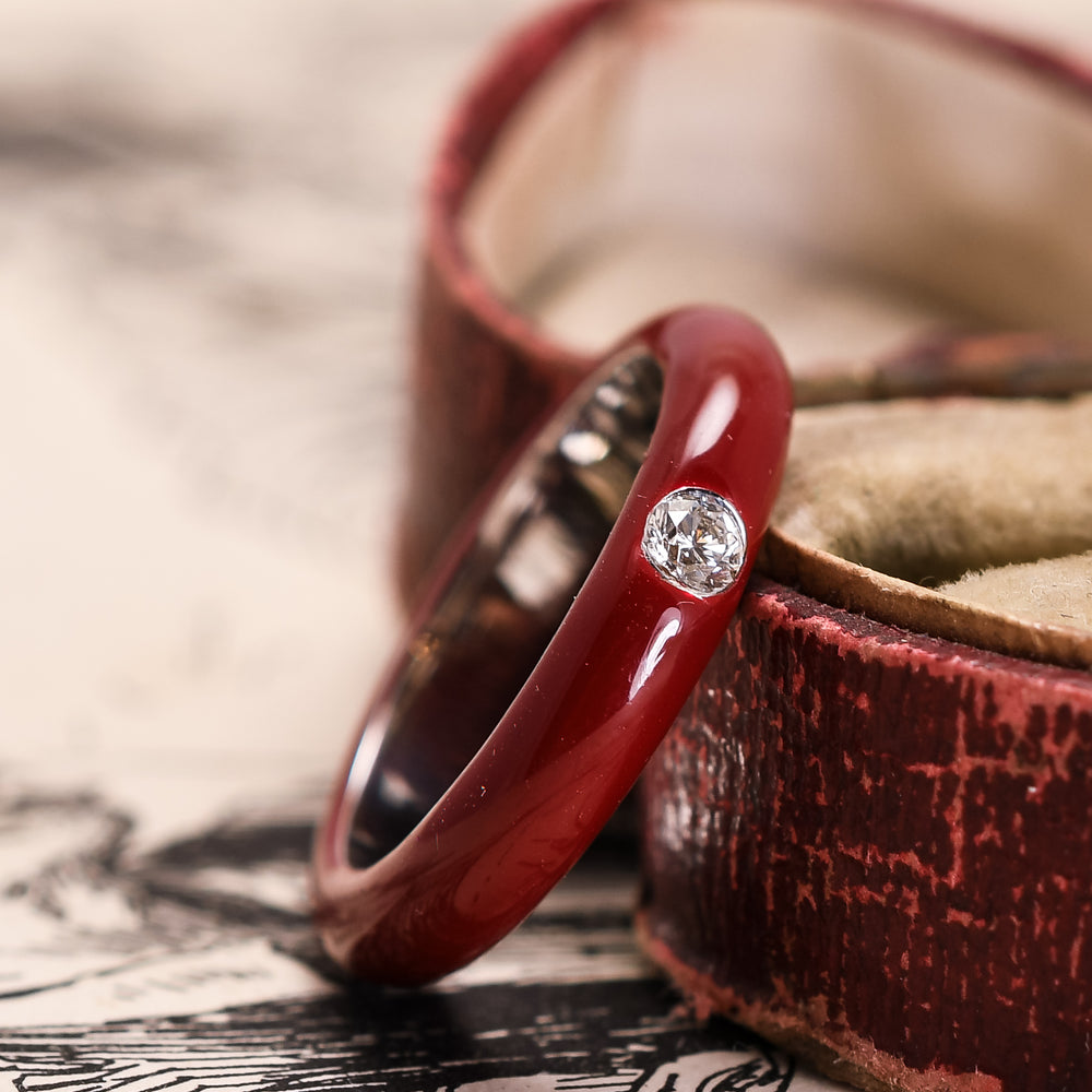 Vintage Diamond & Red Enamel Band
