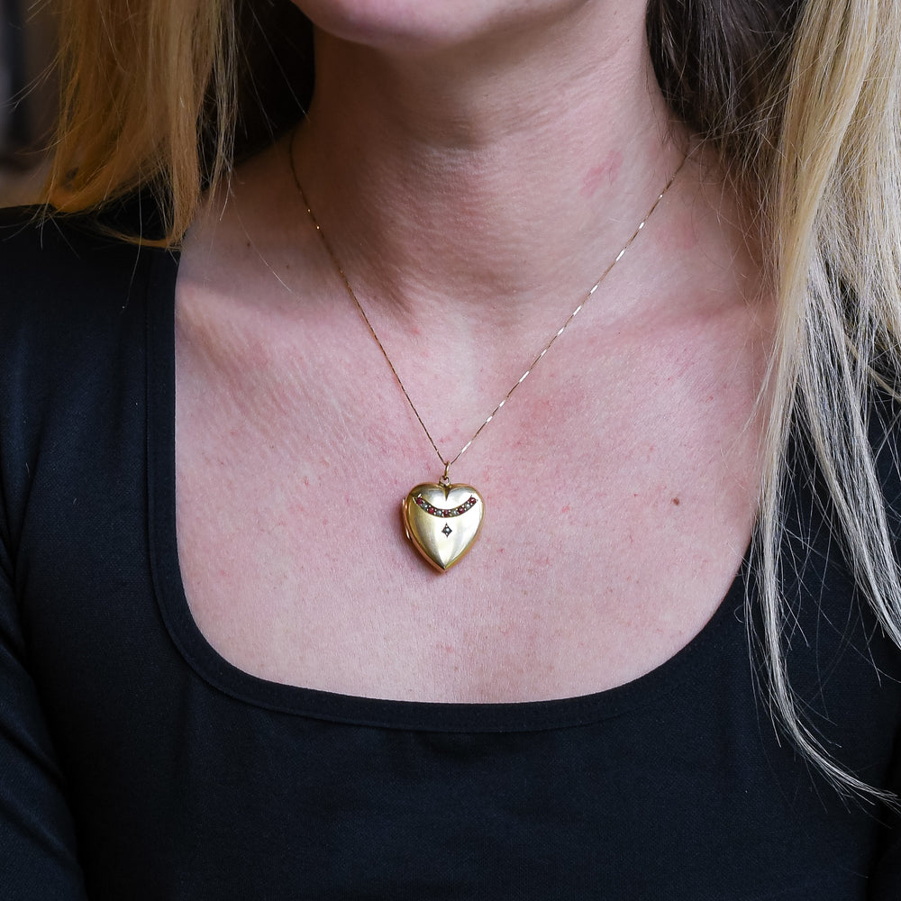 Victorian Ruby & Pearl Heart Locket Pendant