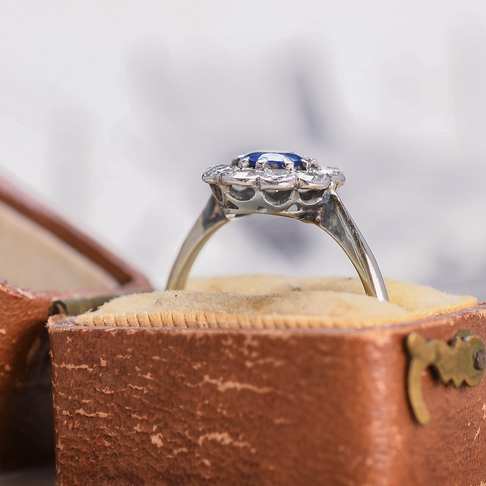 Edwardian Ceylon Sapphire & Diamond Cluster Ring