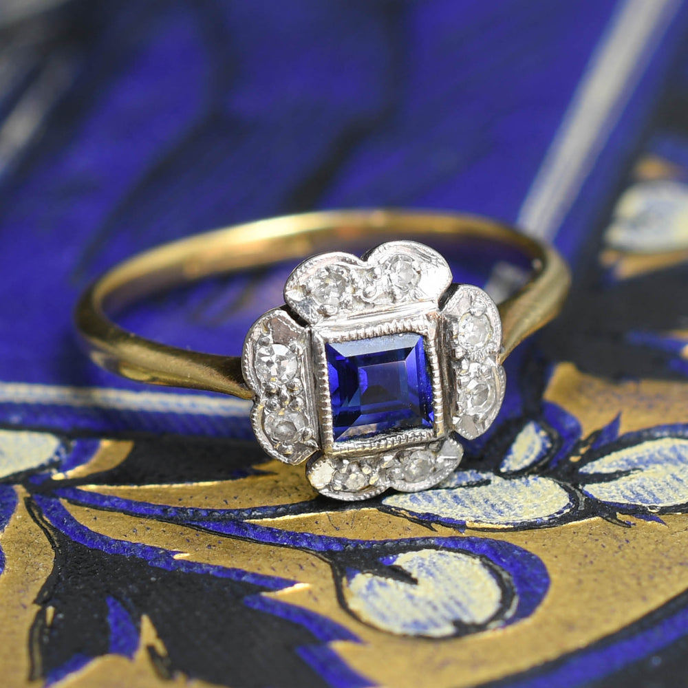 Edwardian Sapphire & Diamond Cluster Ring