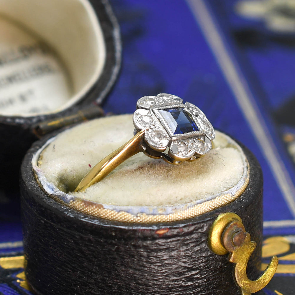 Edwardian Sapphire & Diamond Cluster Ring