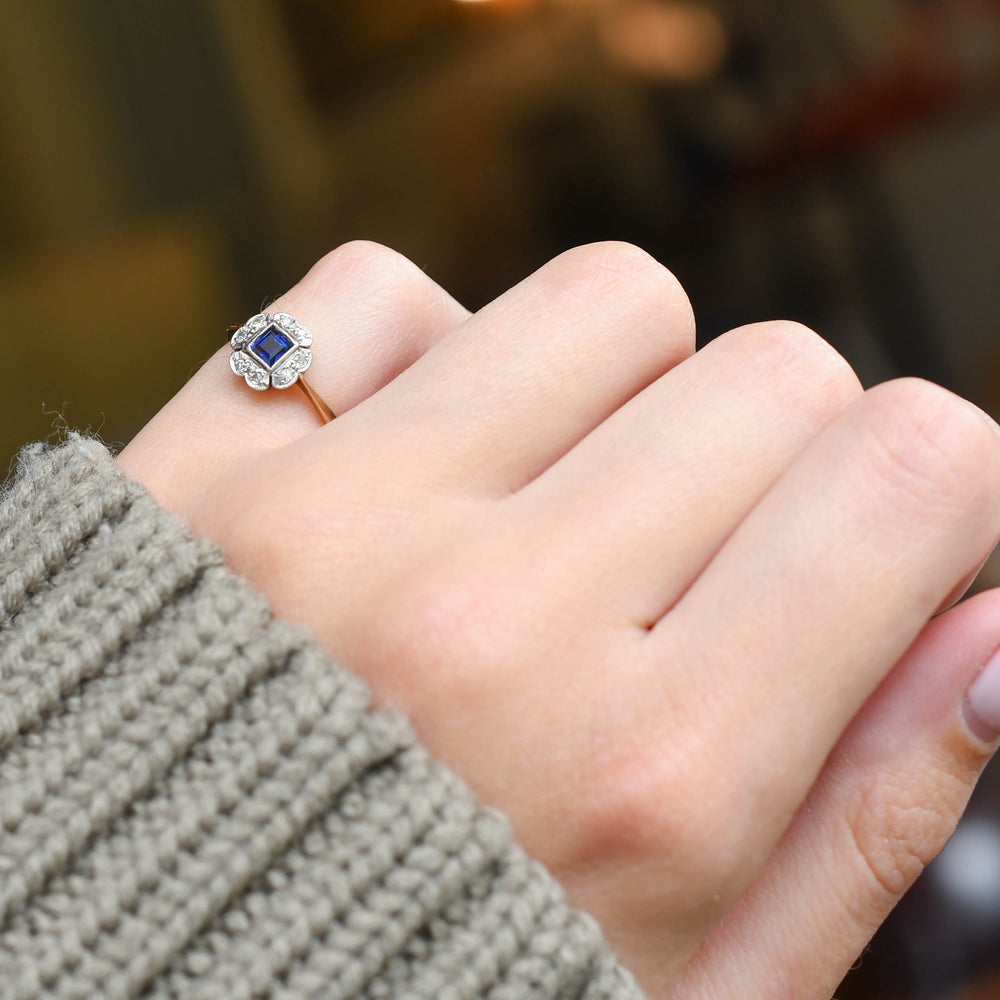 Edwardian Sapphire & Diamond Cluster Ring
