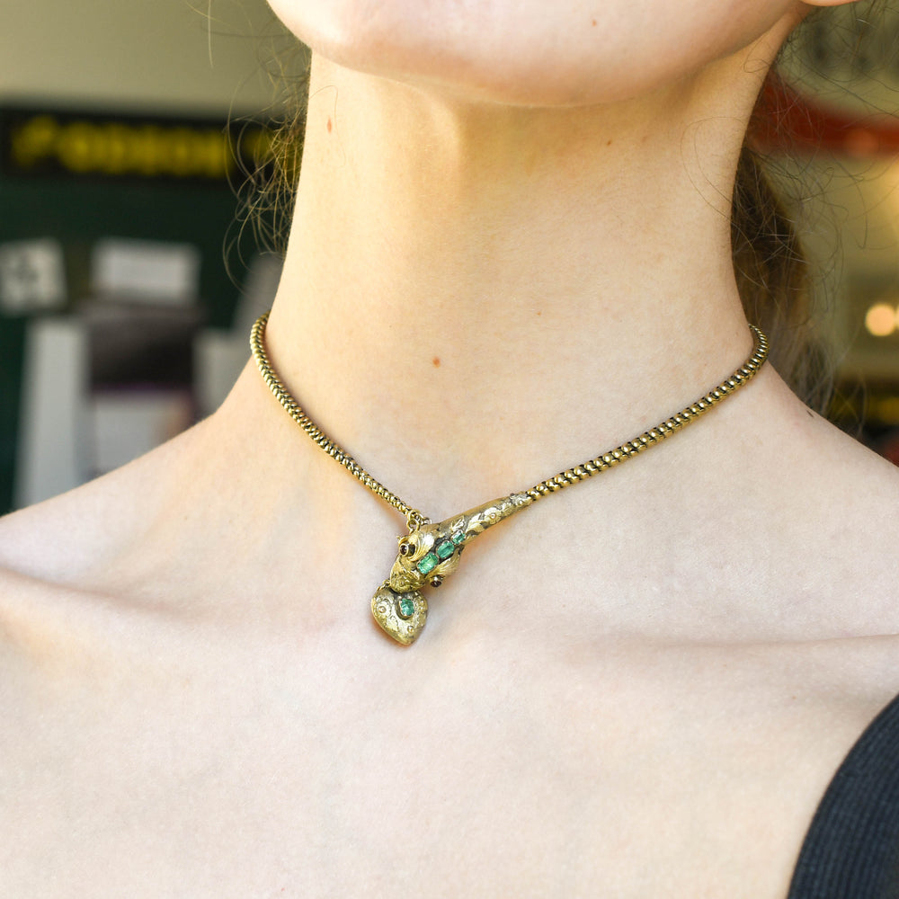 Regency Period Emerald Snake & Heart Collar