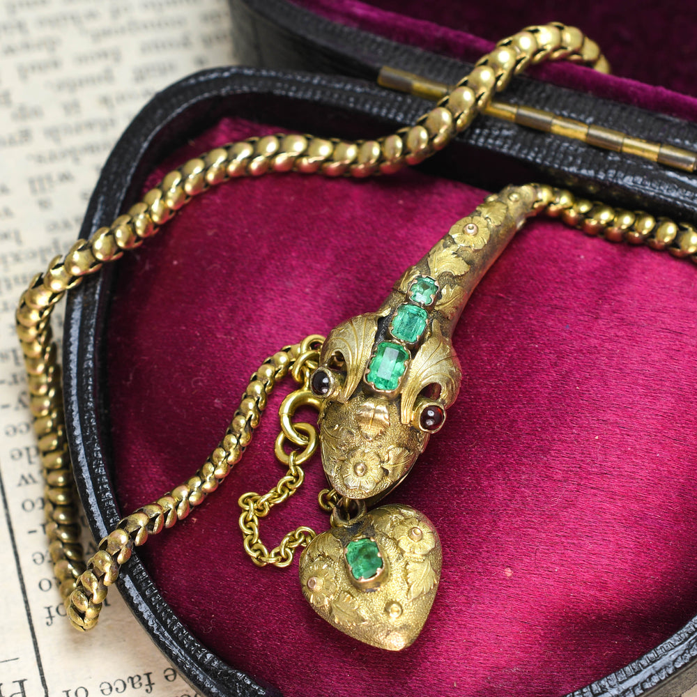 Regency Period Emerald Snake & Heart Collar