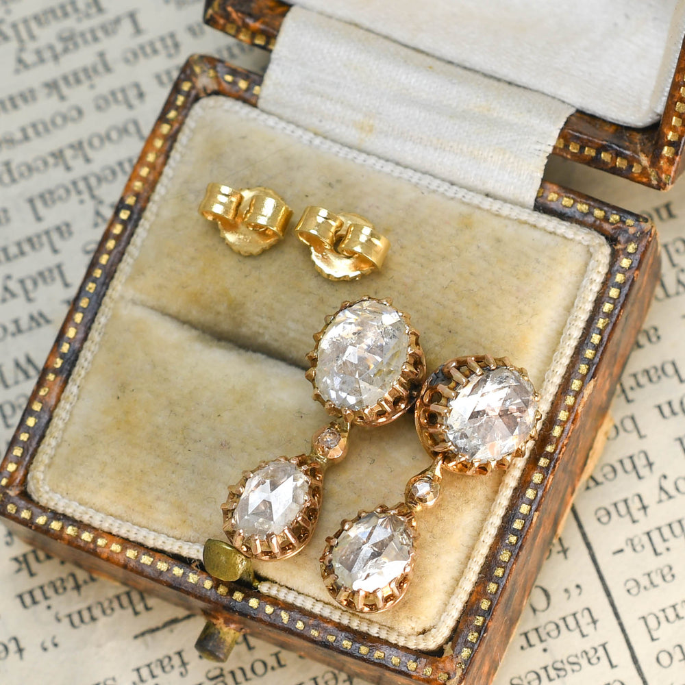 Georgian French Rose Cut Diamond Drop Earrings