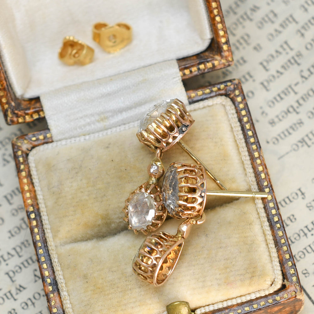 Georgian French Rose Cut Diamond Drop Earrings