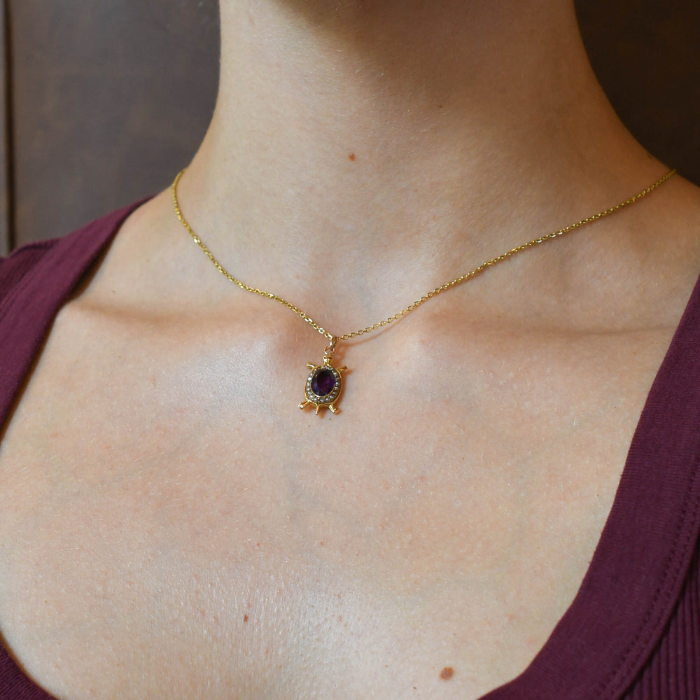 Victorian Amethyst & Pearl Cluster Turtle Charm