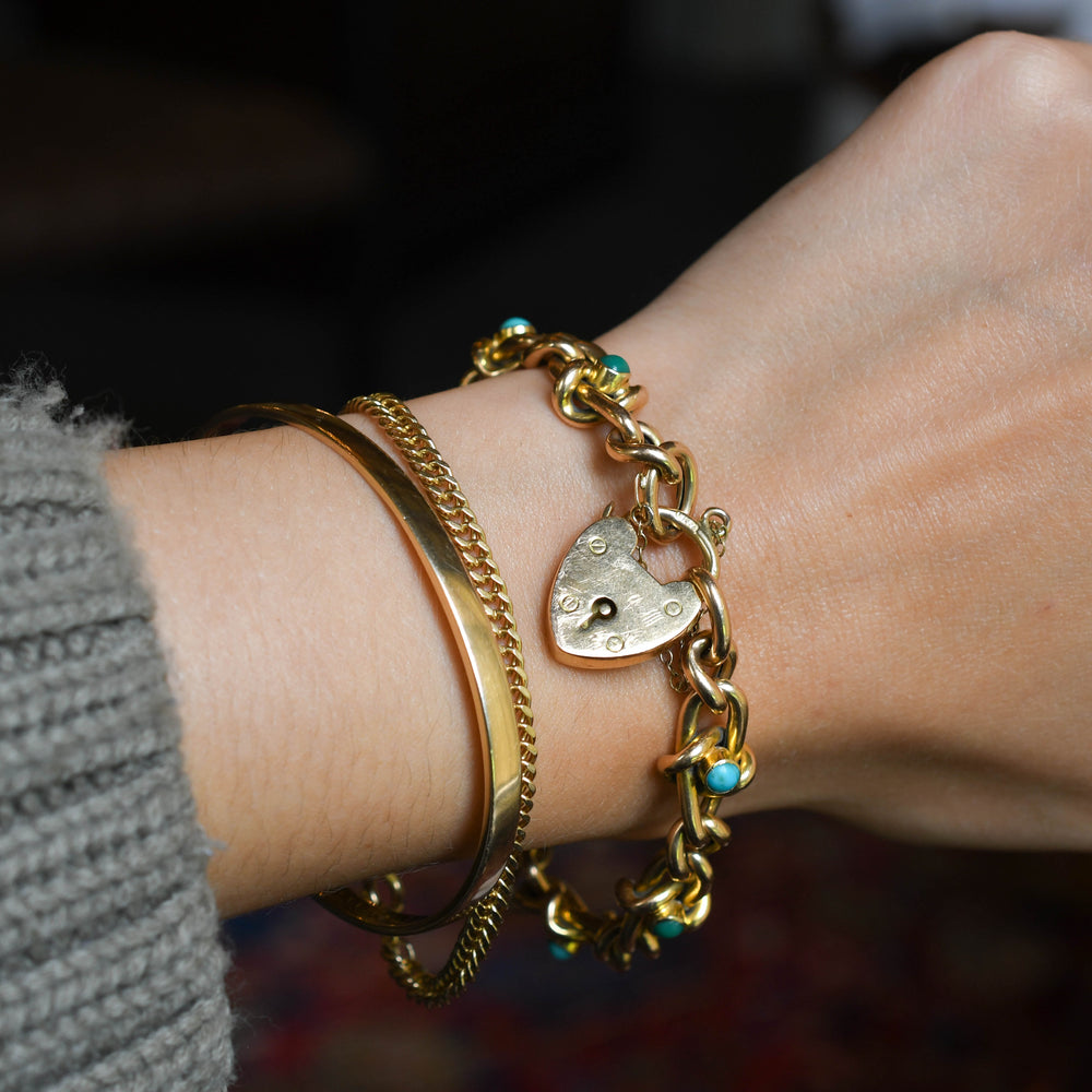 Edwardian Turquoise Curb-Link Heart Padlock Bracelet