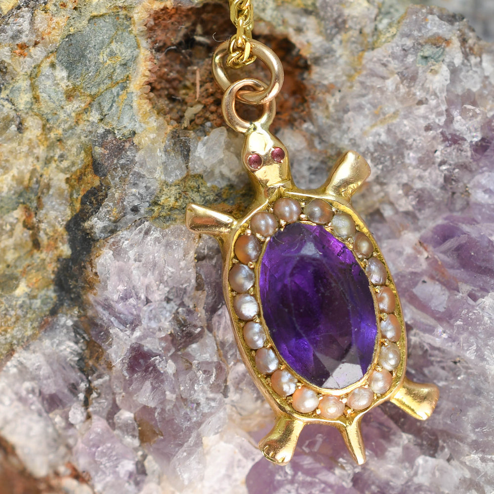 Victorian Amethyst & Pearl Cluster Turtle Charm