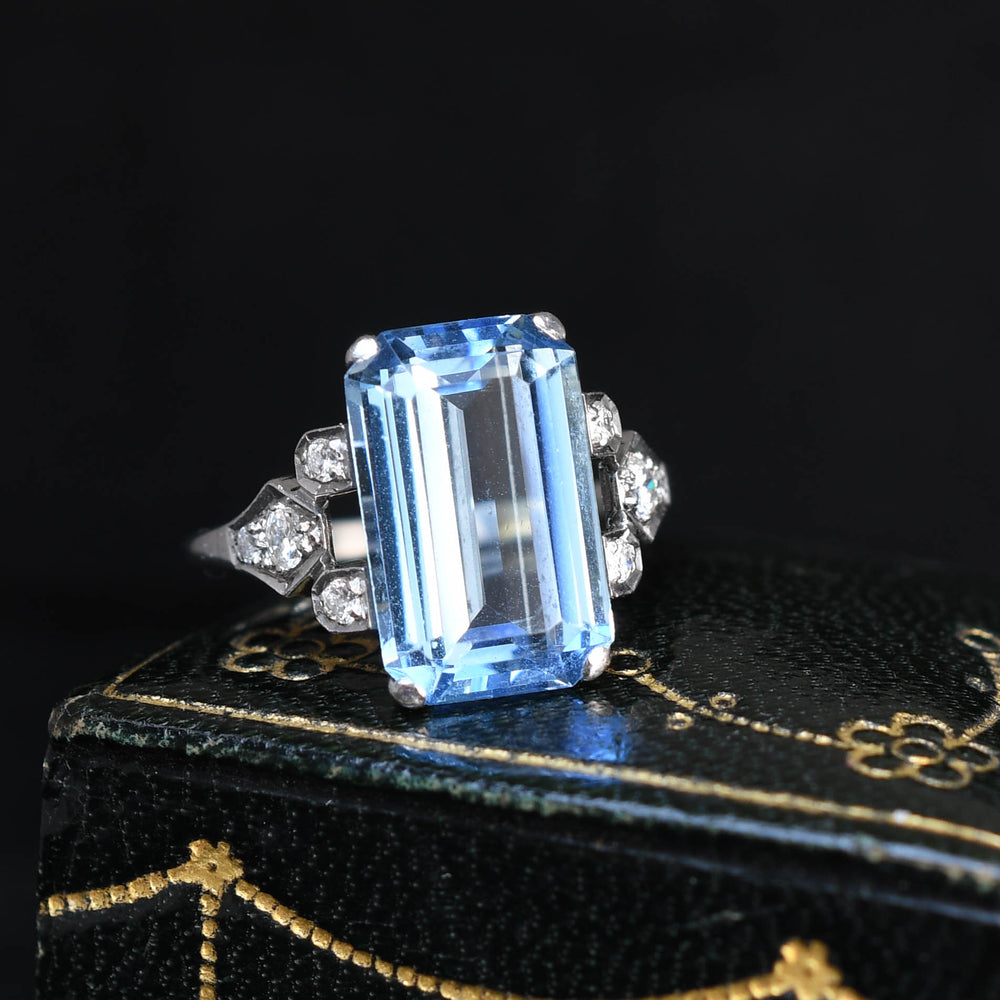 Art Deco 5.63ct Aquamarine & Diamond Ring
