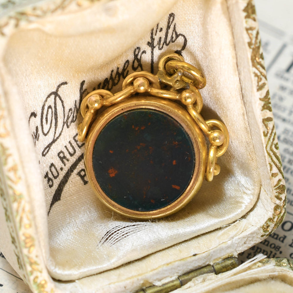 Edwardian 15k Gold Bloodstone Compass