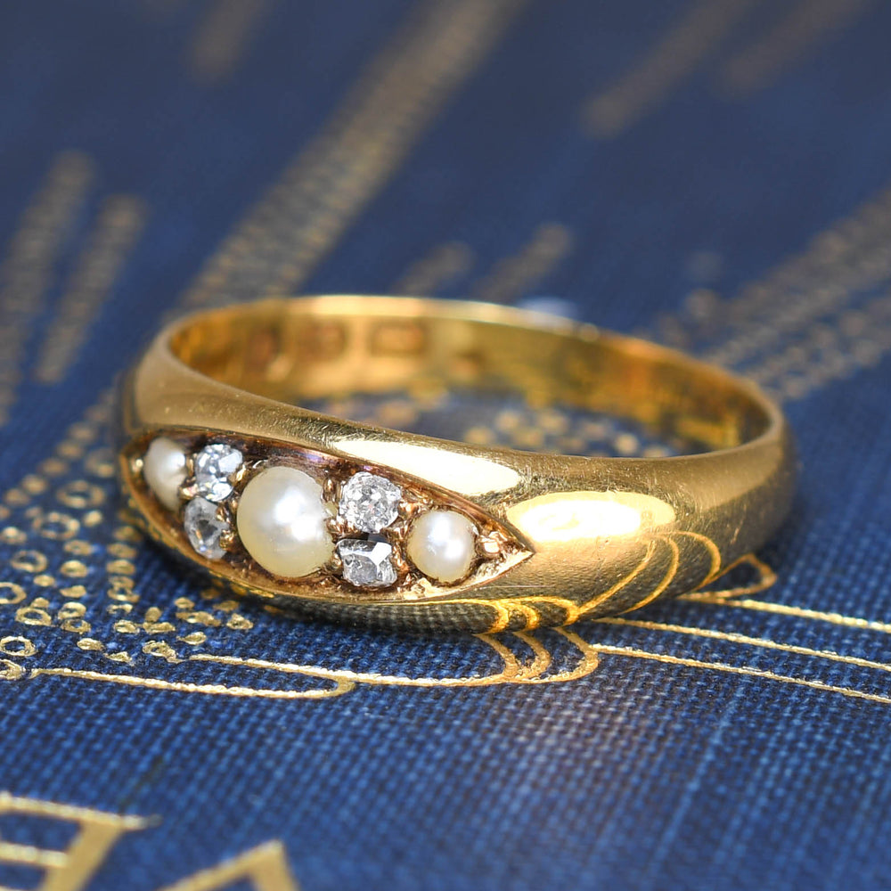 Late Victorian Diamond & Pearl Cluster Band Ring