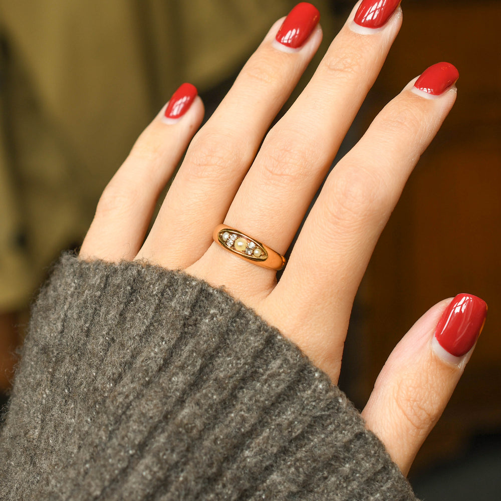 Late Victorian Diamond & Pearl Cluster Band Ring
