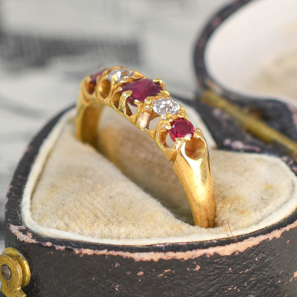 Victorian Ruby & Diamond 5-Stone Boat Ring
