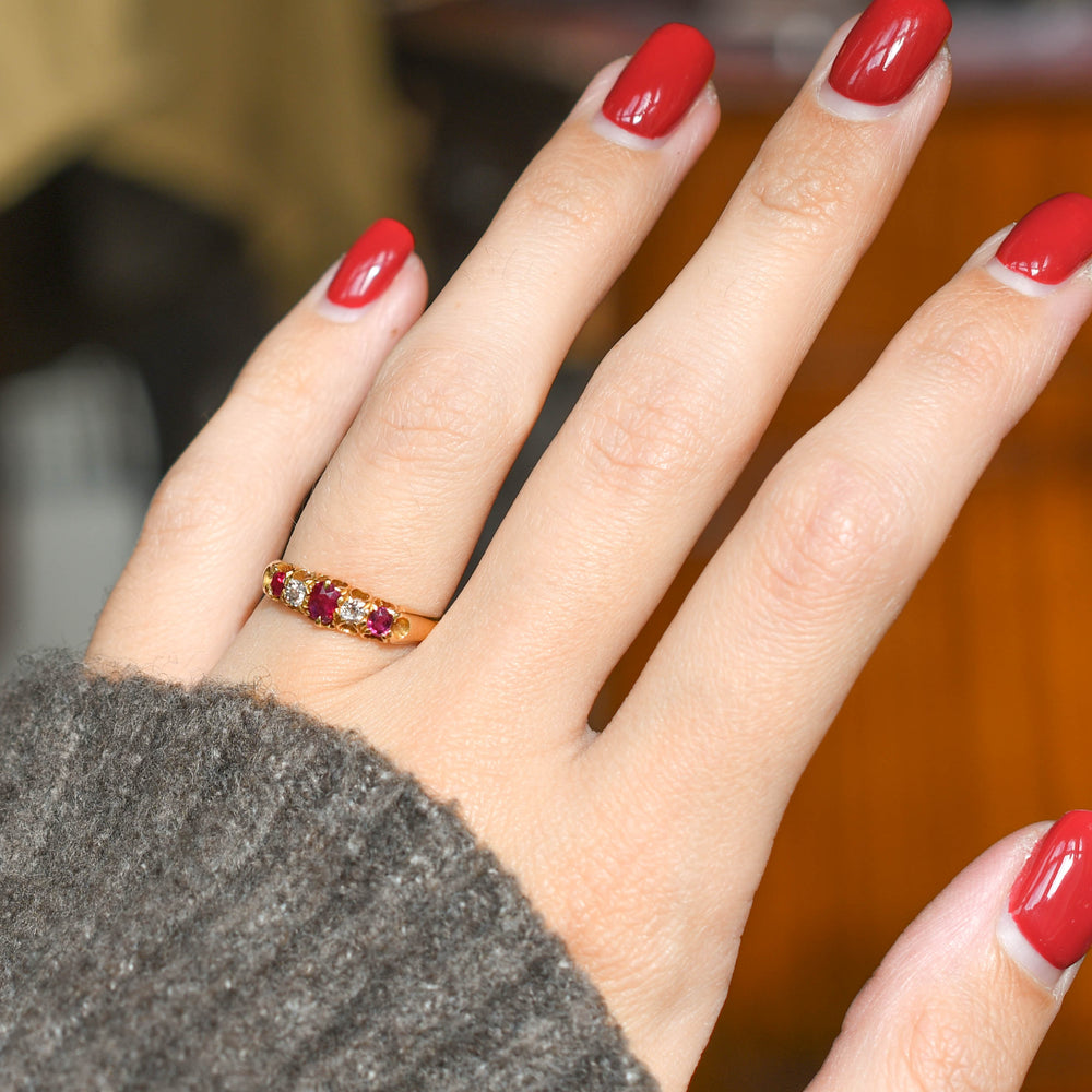 Victorian Ruby & Diamond 5-Stone Boat Ring