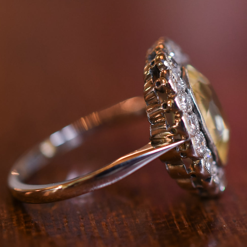 Edwardian 3.75 Carat Yellow Sapphire & Diamond Cluster Ring