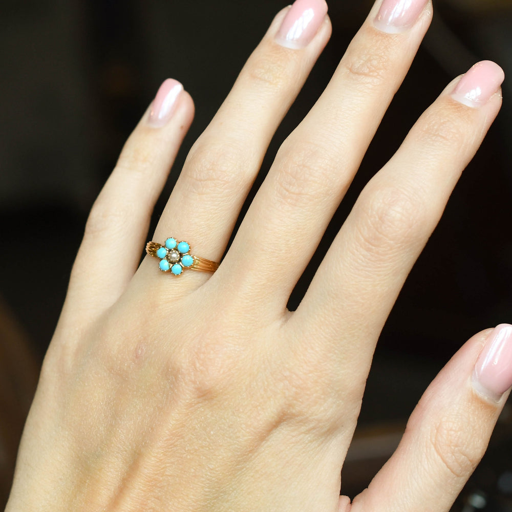 Georgian Turquoise & Pearl Forget-Me-Not Ring